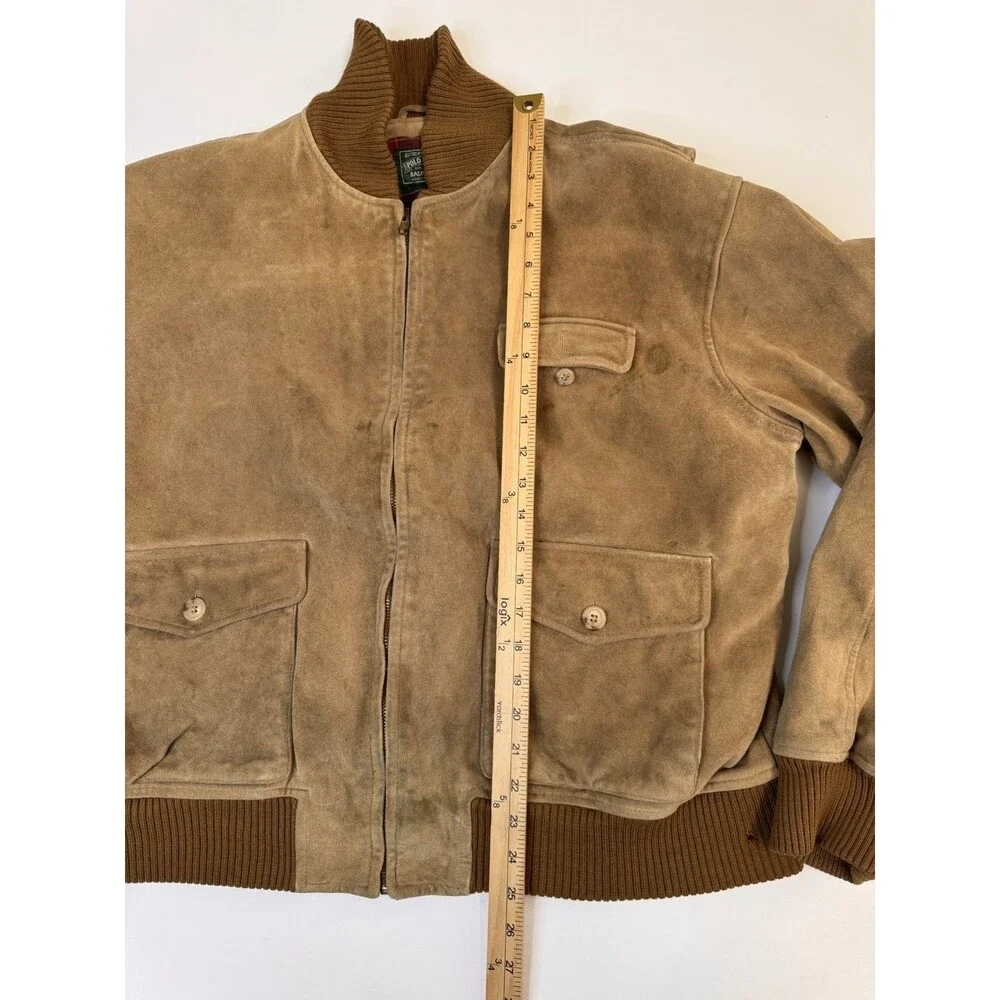 Vintage Polo Country Ralph Lauren Suede Flight Jacket Plaid Lined DISTRESSED XL